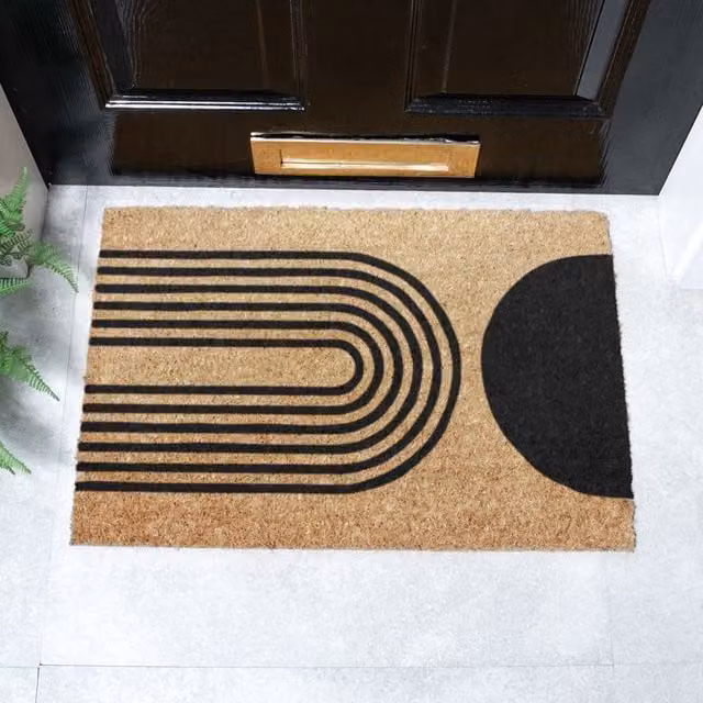 Artsy Mats Abstract Half Moon Design Semicircular Doormat in Grey, W: 60 cm, D: 40 cm – 1