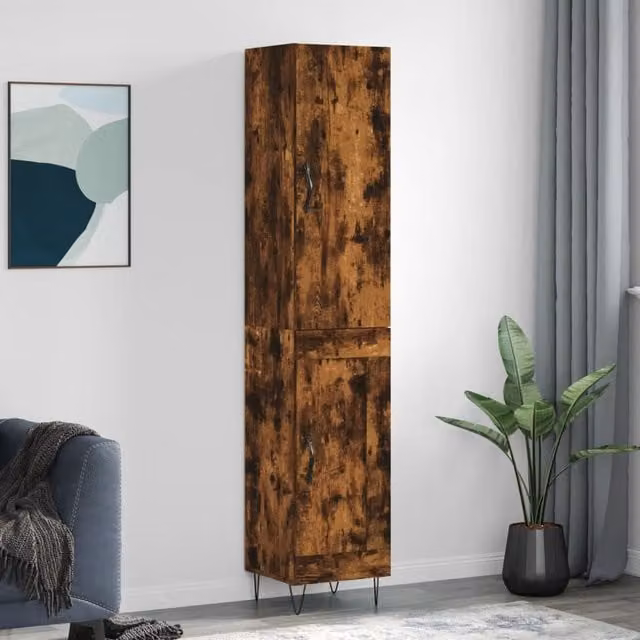 Berkfield Home Smoked Oak Highboard in Brown, W/D/H: 34.5 x 34 x 180 cm