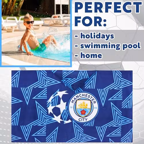 Get Trend Manchester City FC Hooded Cotton Towel for Boys in Blue – 2