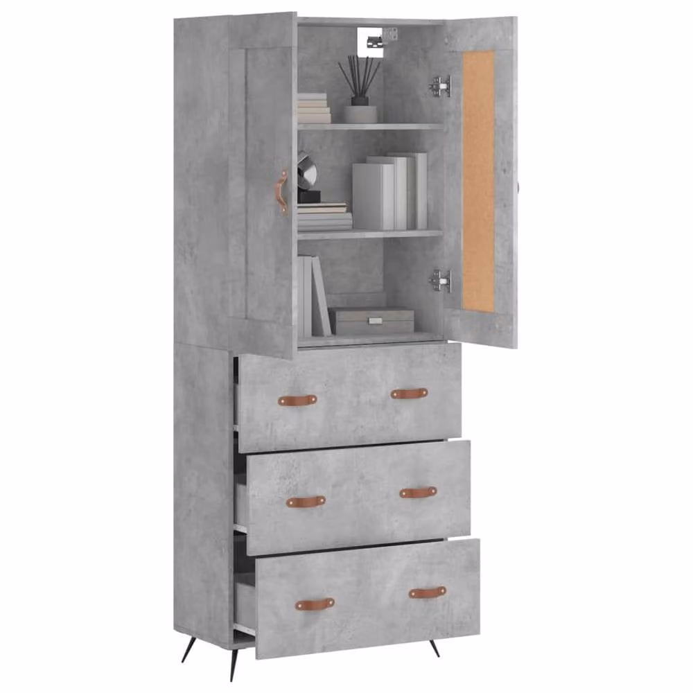 Berkfield Home Modern Highboard in Concrete Grey, W: 69.5 cm, D: 34 cm, H: 180 cm – 2