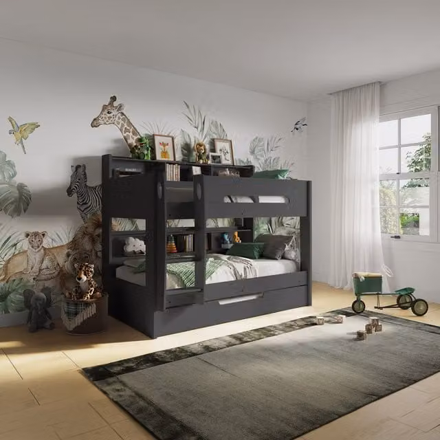 Flair Furnishings Interstellar Modern Two-Level Childrens Bunk Bed in Grey