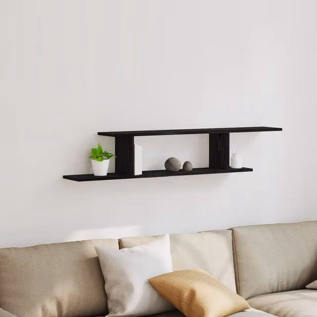 Berkfield Home Black Oak Wall-Mounted TV Shelf, W/D/H: 125 x 23 x 18 cm – 1