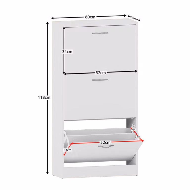 HD Designs Vida Designs Modern White 3 Drawer Shoe Cabinet with Tilting Compartments