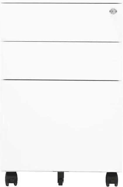 Berkfield Home Mobile File Cabinet in White Metal with Lock and Castors, W/D/H: 39 x 45 x 60 cm