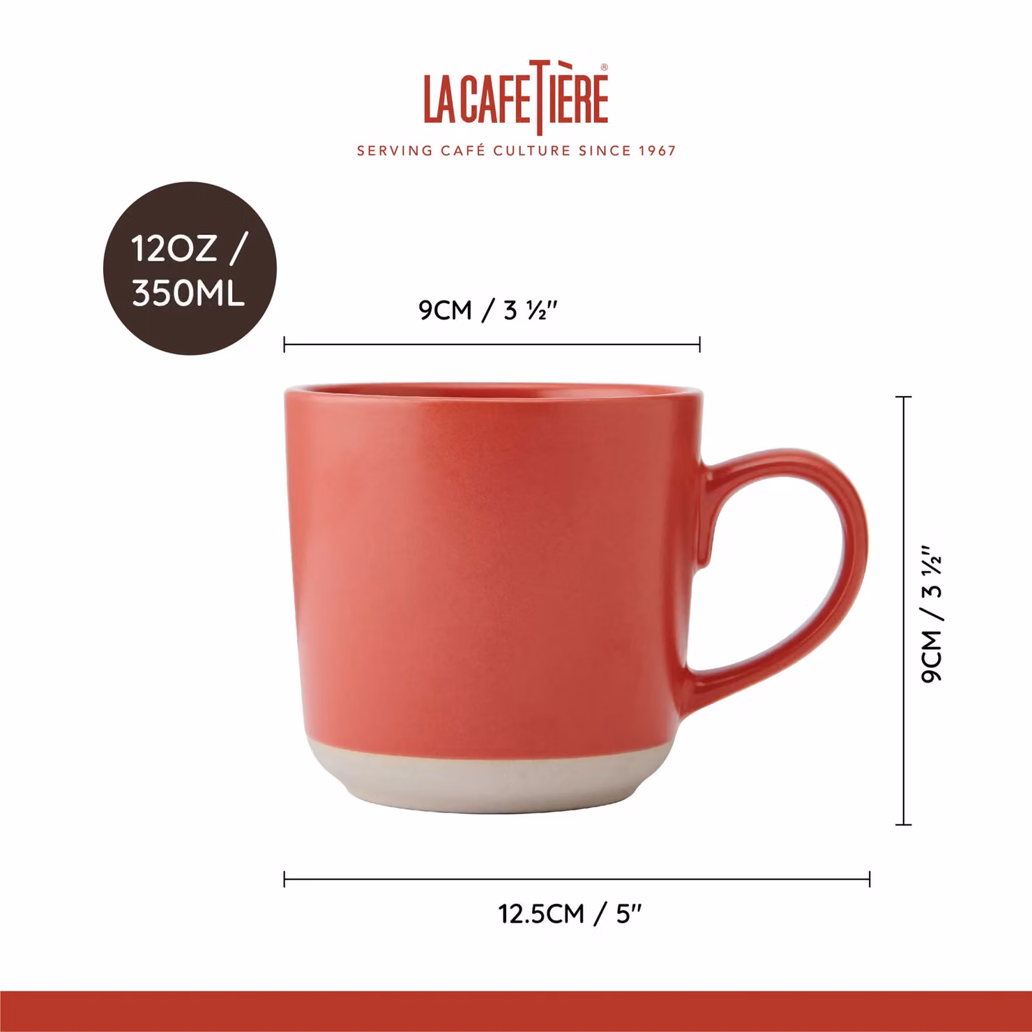 La Cafetiere Red Ceramic Stoneware Mug, 350ml – 3