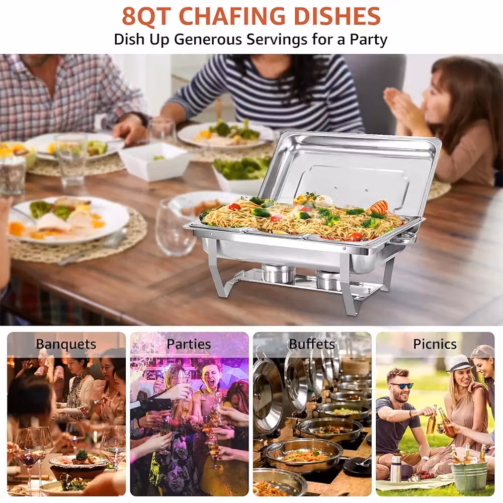 Hinsinc Stainless Steel Chafing Dish Set, 2 Pack, Silver, 9L Capacity – 3