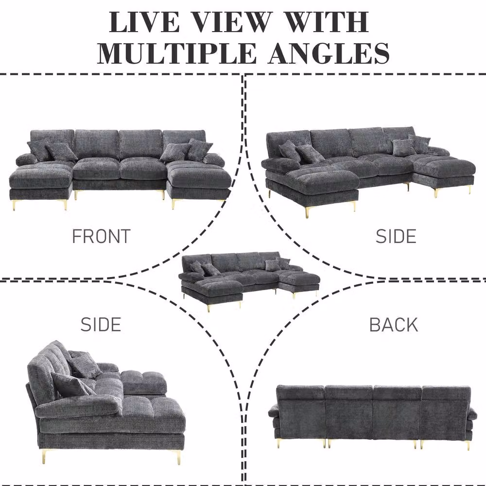 Direct Wicker Modular U-Shaped Sectional Sofa with Double Chaise in Dark Grey – 6