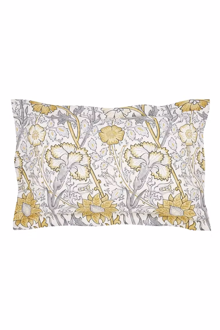Morris & Co Pink & Rose Floral Cotton Percale Duvet Cover and Pillowcase Set in Grey and Pink, W: 140 cm, L: 200 cm
