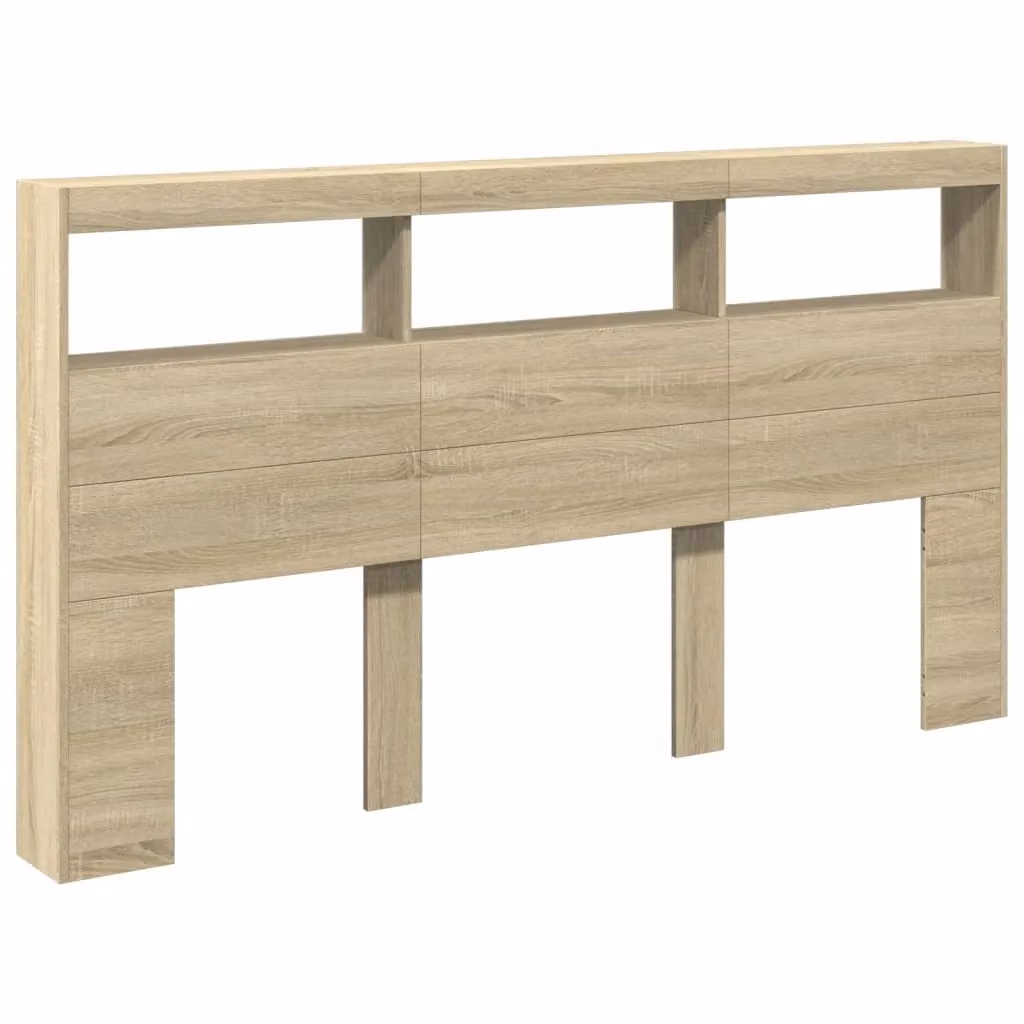 Berkfield Home Modern Sonoma Oak Headboard Cabinet in Brown with LED Lighting and USB Charging Port, W: 180 cm, D: 17 cm, H: 102 cm – 2