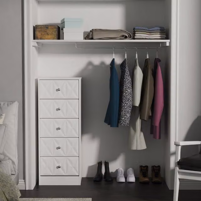 2 U Memphis 5 Drawer Tall Bedside Chest in White Glossy Finish – 1