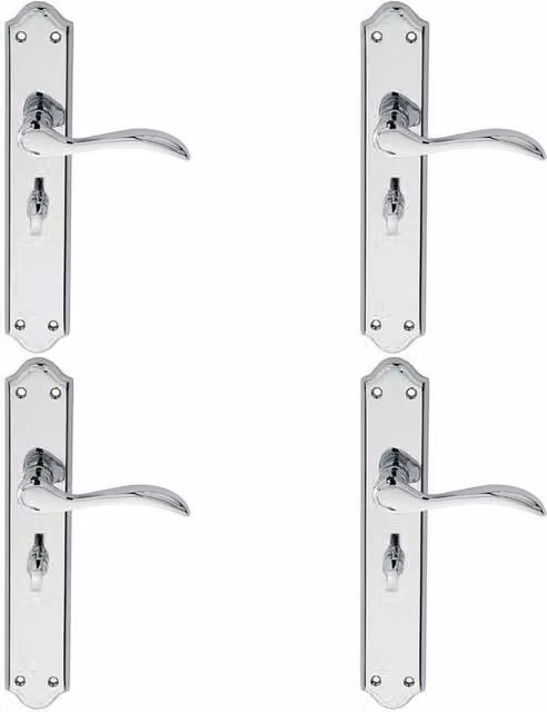 Loops 4 Pairs of Curved Handles on Long Bathroom Backplate, Polished Chrome, W: 24.5 cm, H: 4.5 cm