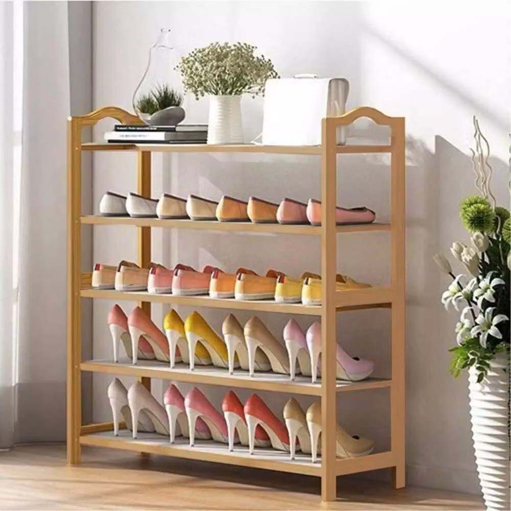 VOGREX 5 Tier Bamboo Shoe Rack and Wooden Footwear Organiser in Brown – 4