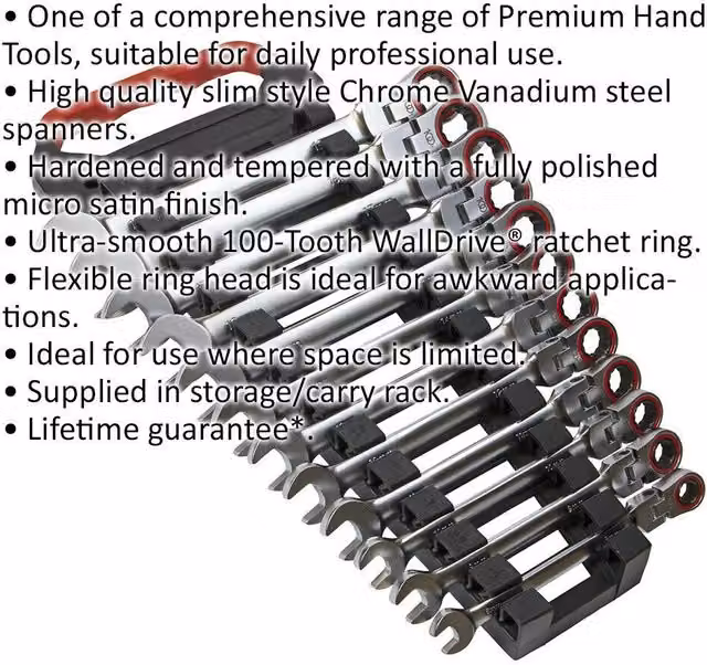 Loops 12-Piece Flexible Head Combination Ratchet Spanner Set, 12-Point Metric, Silver and Multicolour Chrome Vanadium Steel – 1