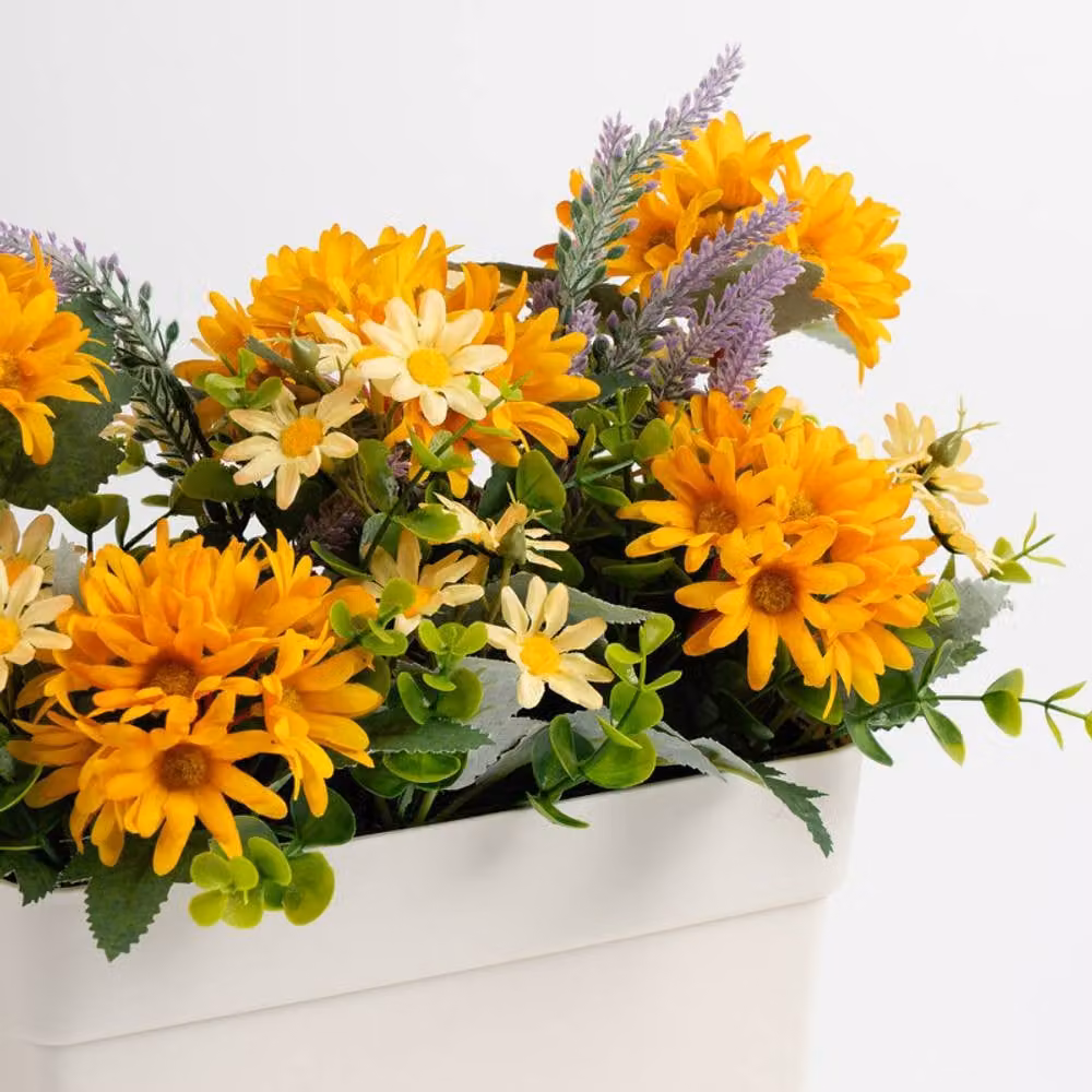 Scottish Everlastings Ltd Orange, Yellow and White Daisy Floral Tabletop Trough, W/D/H: 25.0 x 15.0 x 12.0 cm – 2