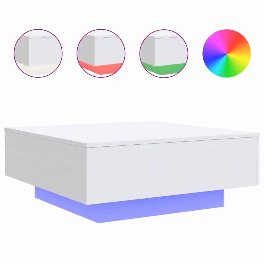 Berkfield Home Modern White Square Coffee Table with LED Lights W/D/H: 80 x 80 x 31 cm – 2