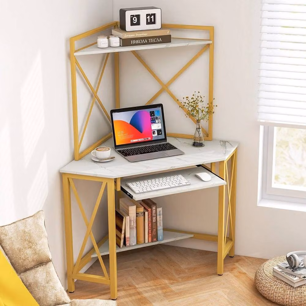 Kelvenix Modern Corner Writing Desk for Home Office in White – 2
