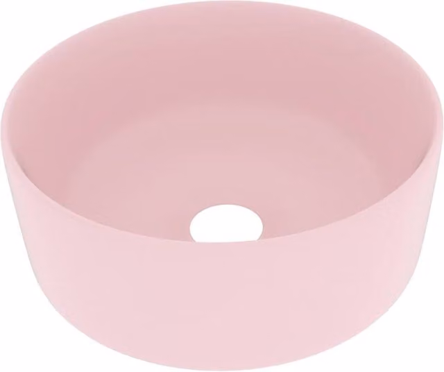 Berkfield Home Luxury Round Ceramic Wash Basin in Matt Pink, W/D/H: 40 x 40 x 15 cm – 1
