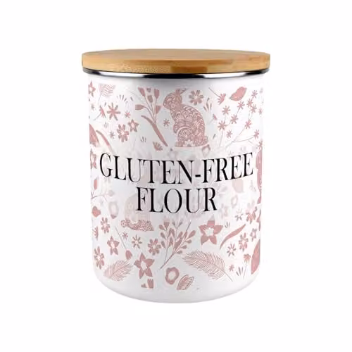 Purely Home Pink Rabbits Enamel Flour Canister with Bamboo Lid, 2.7 l