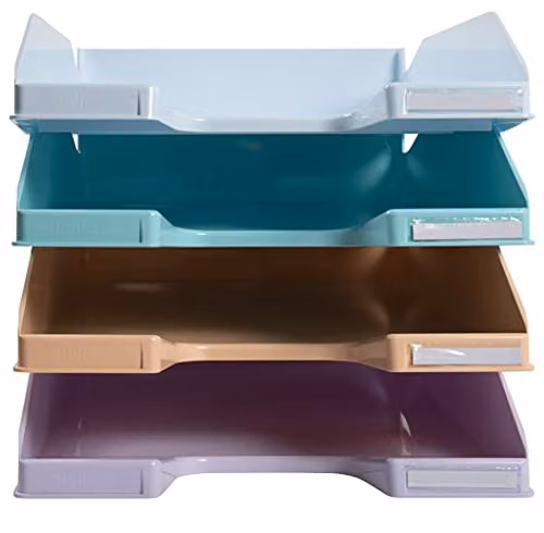 Exacompta Combo Midi Set of 4 A4 Plastic Letter Trays in Multicolour Pastel Glossy Finish – 2