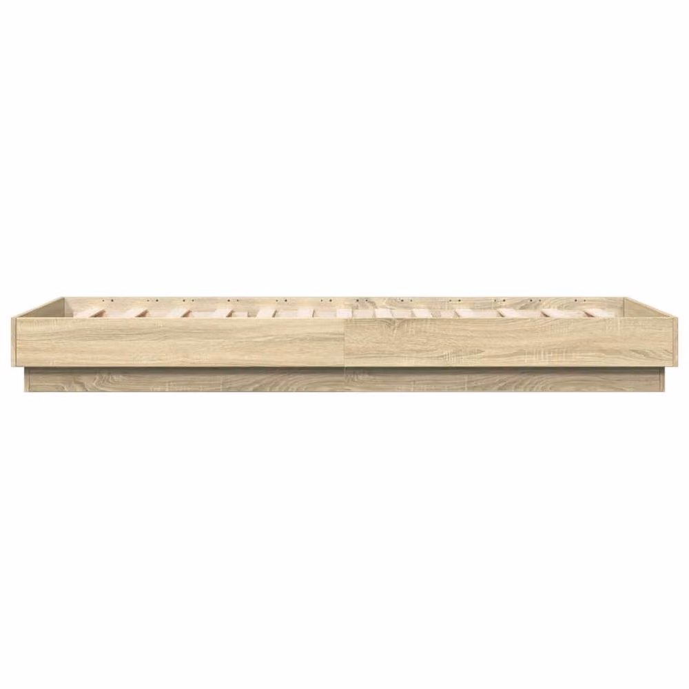 Berkfield Home Durable Bed Frame with LED Under-Bed Lighting in Light Oak, W/D/H: 100 x 203 x 103 cm – 4