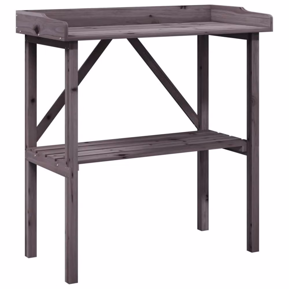 Berkfield Home Grey Rustic Solid Wood Plant Table with Shelf, W: 78 cm, D: 38 cm, H: 82.5 cm – 3