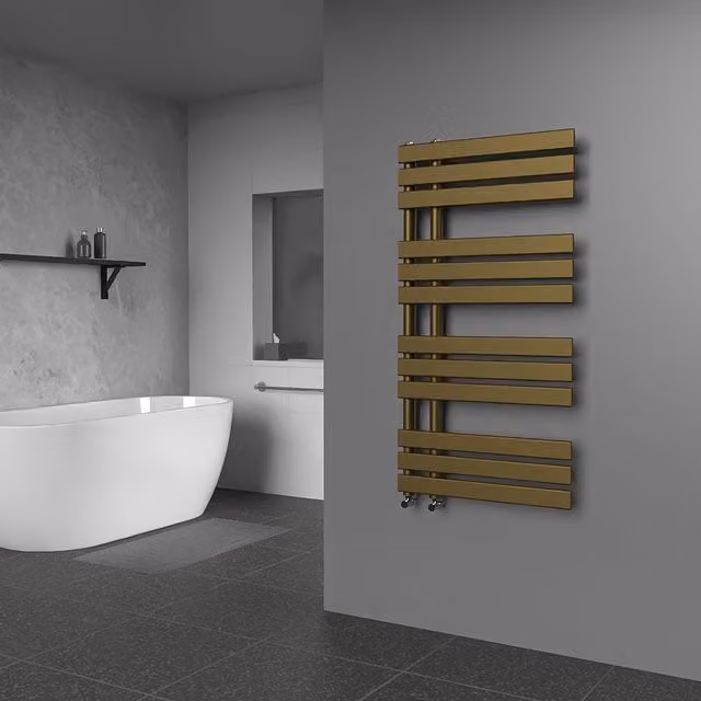 Lux Heat Open Flat Coloured Towel Radiator in Antique Brass, H 118 cm x W 60 cm