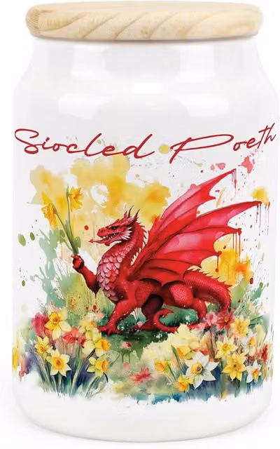 Purely Home Welsh Dragon and Daffodils Ceramic Airtight Hot Chocolate Storage Canister, Red