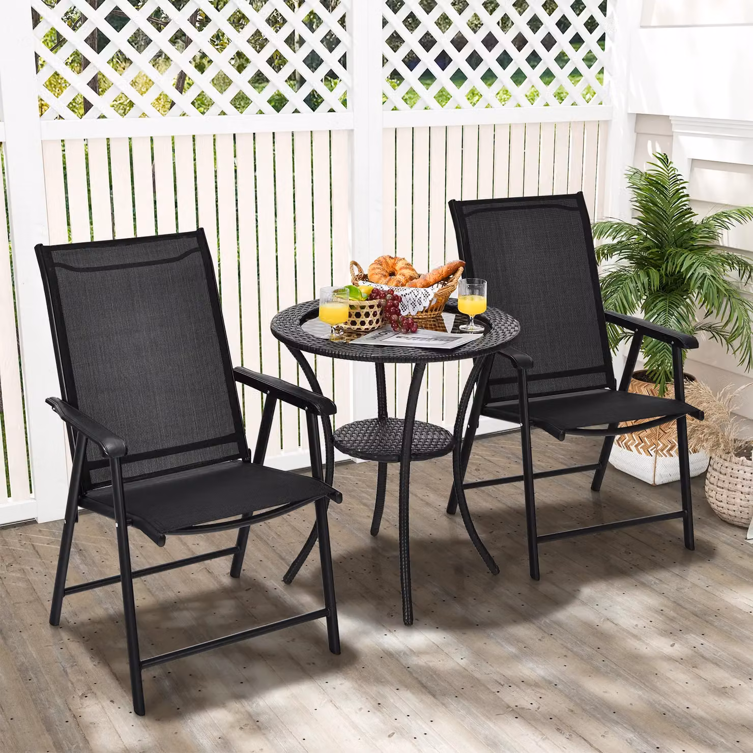 Costway Set of 2 Black Metal Folding Garden Armchairs with Armrests – 4