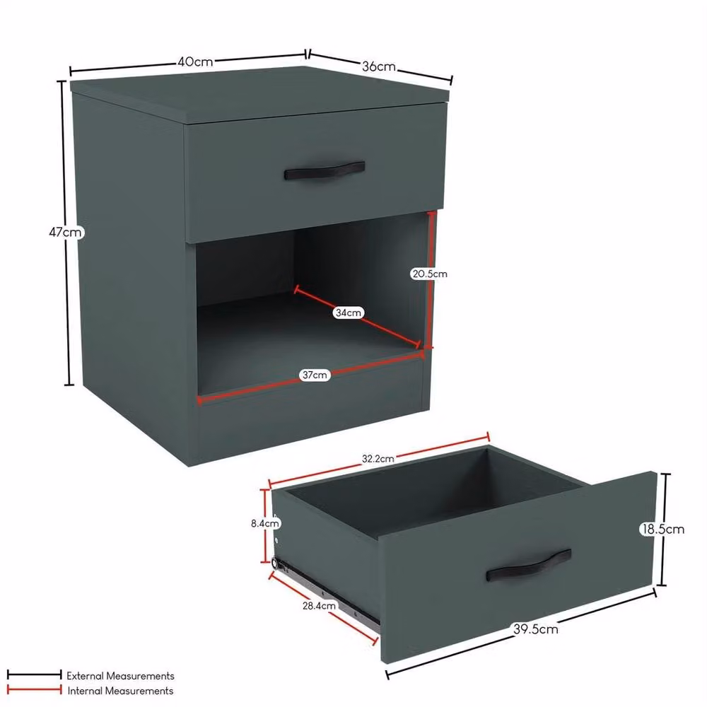 KORVIXA Designs Riano 1 Drawer Bedside Chest Cabinet in Green – 2