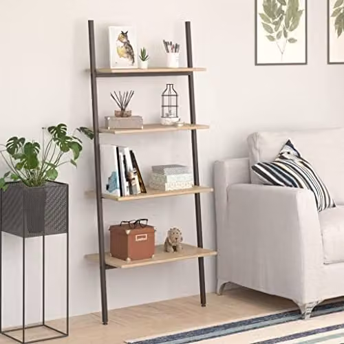 vidaXL 4-Tier Industrial Ladder Leaning Shelf in Brown and Black, W/D/H: 64 x 34 x 150.5 cm – 2