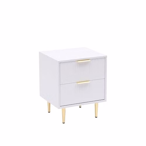 MMT Furniture Designs Ltd Moderna Bedside Table with 2 Fluted Ribbed Drawers in White, Black or Gold, W: 40 cm, D: 40 cm, H: 55 cm