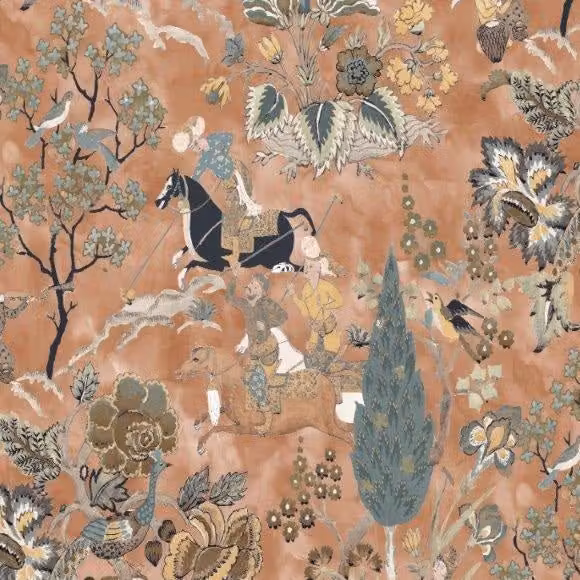 Edinburgh Weavers Perdita Fabric in Terracotta, Orange, Brown and Blue