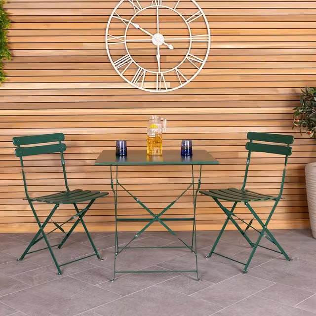 Charles Bentley Modern Square Metal Bistro Set in Matt Green
