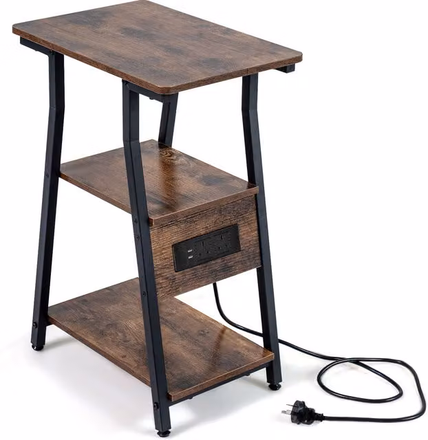 COSTWAY Industrial Brown Sofa Couch Table with Storage and Metal Frame