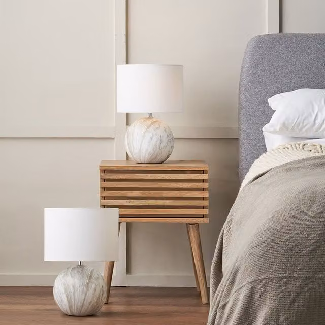 Pacific Lifestyle Set of 2 Grey Ceramic Table Lamps with Fabric Shades