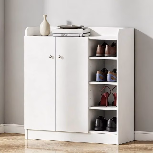 ERGOVEXA Modern White Matt Shoe Cabinet with 2 Hinged Doors and Adjustable Shelves – 1