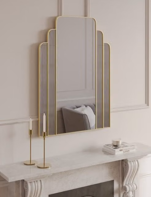 M&S Monroe Rectangular Gold Wall Mirror with Striped Metal Detail