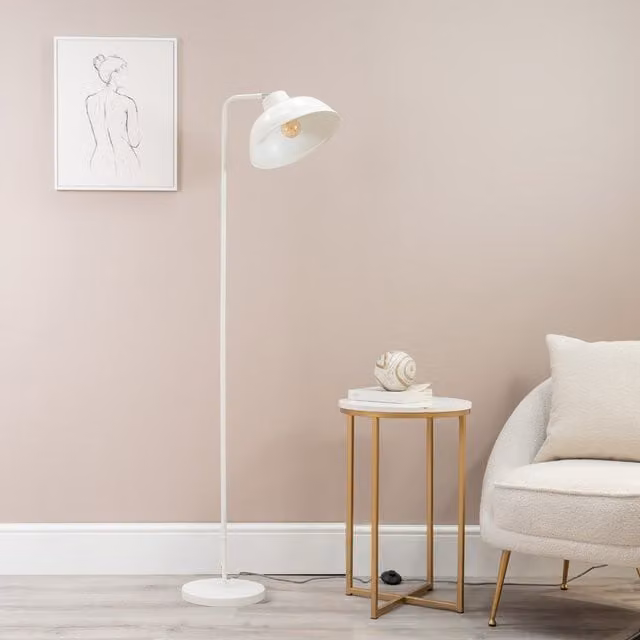 ValueLights Morris Industrial Floor Lamp with Angled Metal Dome Shade in White