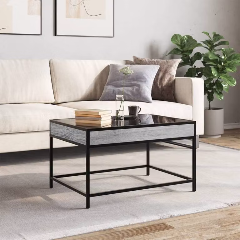 Berkfield Home Infinity LED Coffee Table in Grey Sonoma, W/D/H: 70 x 50 x 41 cm