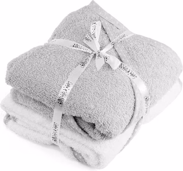 GEEZY Set of 2 Soft Cotton Terry Hooded Baby Bath Towels with Star Pattern in Grey and White
