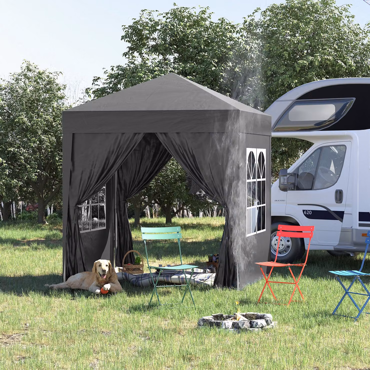 Outsunny Waterproof Pop Up Gazebo with Removable Walls and Carrying Bag, Black, W/D: 200 x 200 cm, H: 240 cm – 2