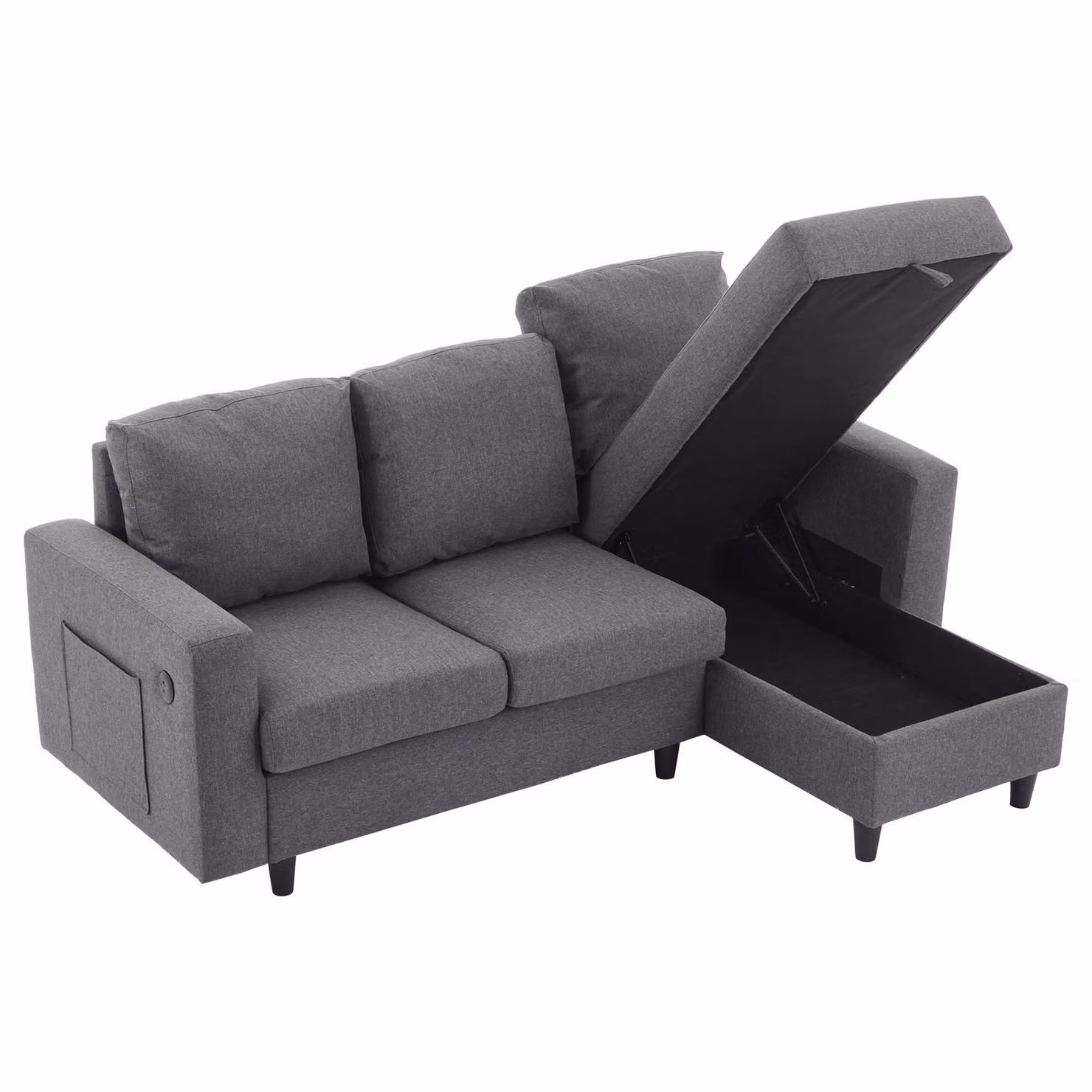 Aosom UK L-Shaped Reversible Corner Sofa in Grey with Hidden Storage and USB Charging, W/D/H: 180 x 120 x 72 cm – 2