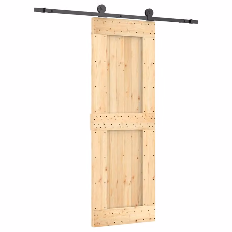Berkfield Home Rustic Solid Pine Sliding Door with Hardware Set in Brown, W: 70 cm, H: 210 cm