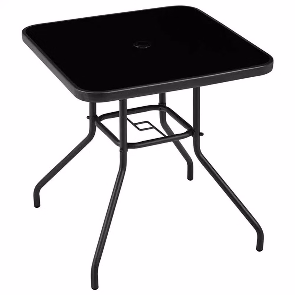 NESTLUNE Square Patio Bistro Table with Umbrella Hole in Black, W/D/H: 100 x 100 x 1 cm – 2