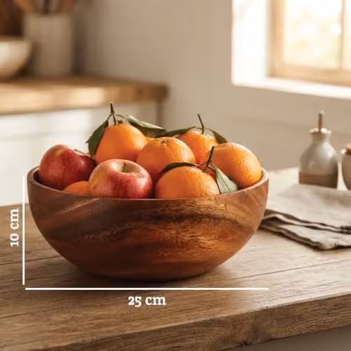 Premier Housewares Solid Acacia Wood Salad and Fruit Bowl, Brown, W/D/H: 26 x 26 x 10 cm – 3