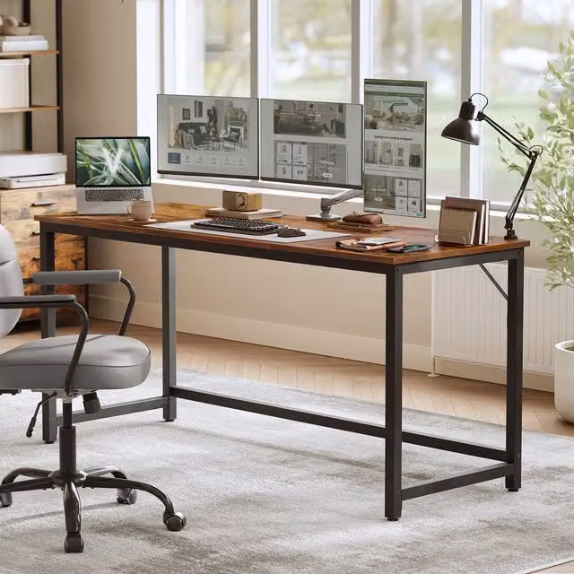 VASAGLE Minimalist Computer Desk in Orange and Brown, W/D/H: 100 x 60 x 75 cm