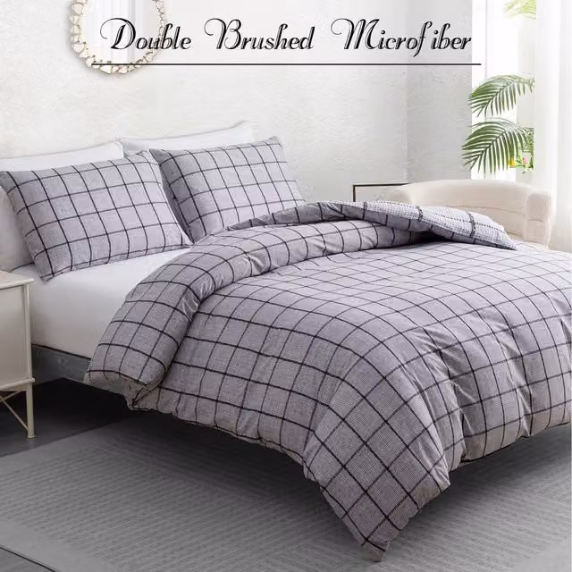 Pamposh Premium Microfibre Easy Care Duvet Cover Set in Grey, Superking Size (W: 260 cm, D: 230 cm) with 2 Pillowcases (50 x 75 cm)