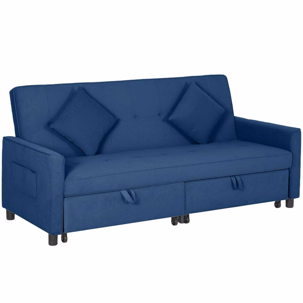 Wyld Haus Sarova Blue Velvet 3 Seater Click Clack Convertible Sofa Bed with Scatter Cushions, W/D/H: 196 x 89 x 90 cm – 2