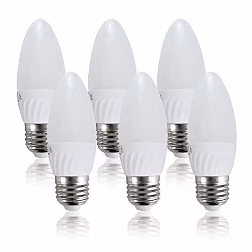 MiniSun Pack of 6 Warm White 3000K Frosted Opal Candle LED Bulbs, 4W E27 Replacement for 40W Standard Bulbs – 1