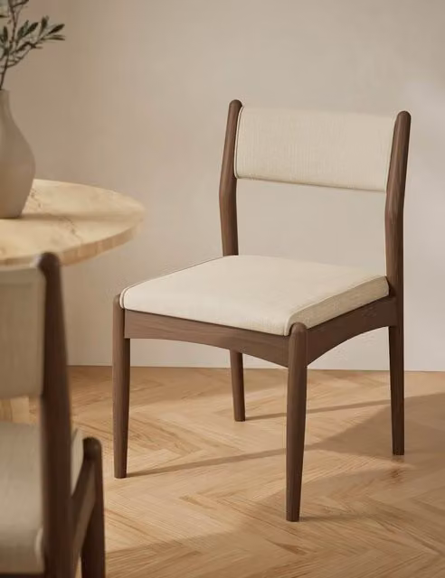 M&S Sherwood Set of 2 Mid-Century Dining Chairs in Natural Oak and Beige Fabric